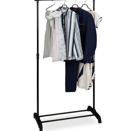 Relaxdays Clothes Rack On Wheels, Stable Clothing Rail With Shelf, Iron, Adjustable Height, 102.5 - 180.5 cm, Black - 1