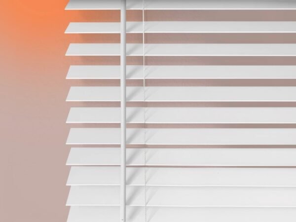 MOOD Premium Faux Wood Blinds | 70 inch Blinds for Windows | 2.5" Cordless Blackout Window Treatment | White | 70 x 60