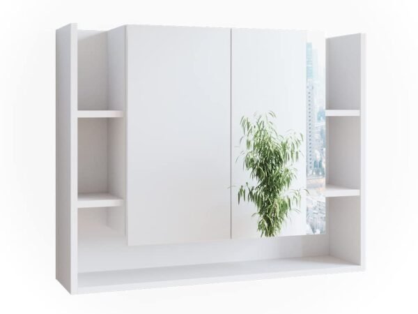 Vicco Elira Bathroom Mirror Cabinet, White, 80 x 64 x 21 cm, Bathroom Cabinet with Mirror, Extra Storage Space for Cosmetics and Care Products