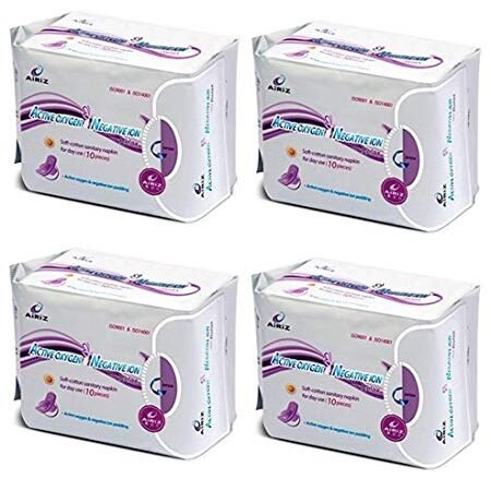 AiRiZ ACTIVE OXYGEN & NEGATIVE ION RELAX SOFT COTTON SANITARY NAPKIN FOR Day USE -(40 Pads in 4 Pack) Sanitary Napkin/Pad (Pack of 4)