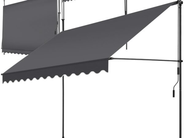 tectake® Clamp Awning with Hand Crank, Balcony Awning No Drilling, Awning Height Adjustable, UV-Resistant, Water-Repellent, Patio Canopy, Sun Protection Patio and Balcony, 300 cm, Black/Grey