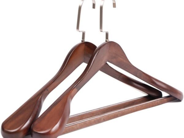 Rollyware® Extra Wide Shoulder Anti Slip Technology Dark Brown Wooden Coat Hangers Retro Finish, Solid Wood Coat Hangers, ...