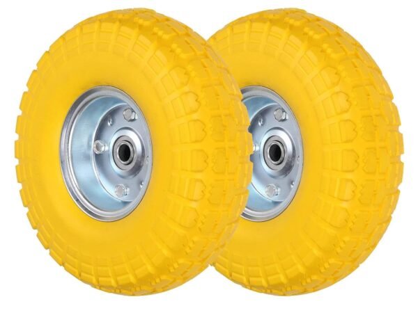 Top Home Solutions® Wheelbarrow Wheels – 10” Yellow Puncture Proof 4.10/3.50-4 Solid Rubber Tyre Replacement Wheel For Sac...