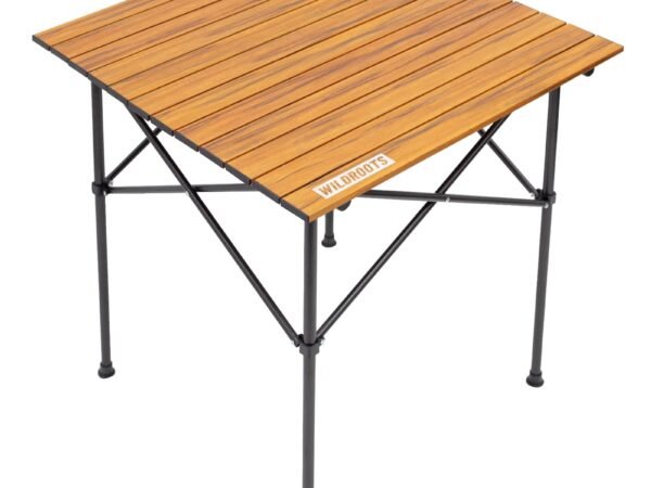 WILDROOTS Folding Camping Wood Grain Brown Table with Carry Bag, Lightweight Aluminum Table for Outdoor, Camping, Picnic, Coo