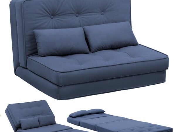 COMHOMA B002-BLUE Sofa Bed, Lazy Sofa, Floor Sofa, Low Sofa, Width 35.4 inches (90 cm), 3 Way, 6 Levels, Reclining, 1 Seat, 2 Seats, 2 Cushions, Wear-Resistant, Ergonomic, Foldable, Small, No Fatigue