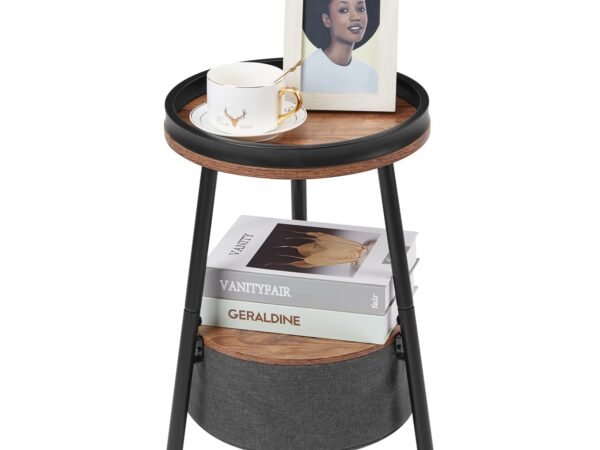 LEMONDA Round End Table, Round Side Table with Storage Basket,11.8*17.8”Round Sofa Table,Small Round Table,Small Coffee Ta...