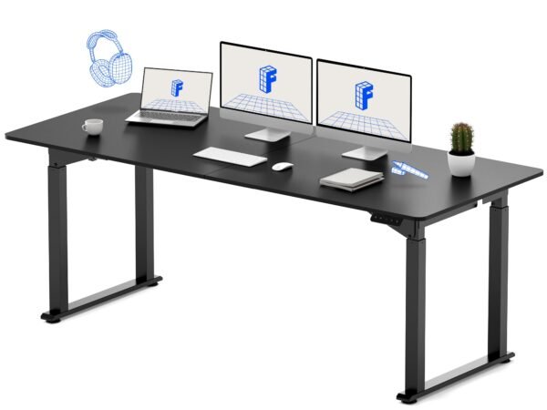 FLEXISPOT QS 4 Legs Dual Motors Electric Standing Desk 180 * 80cm Height Adjustable Desk with Splice Board Home Office Computer Workstation Electric Sit Stand up Desk(Black Frame+Black Top)