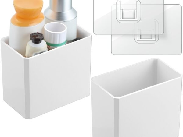 Suclain 2 Pcs Wall Mounted Organizer Non-Drilling Adhesive Floating Shelf White Wall Bin Organizer Hanging Storage Contain...