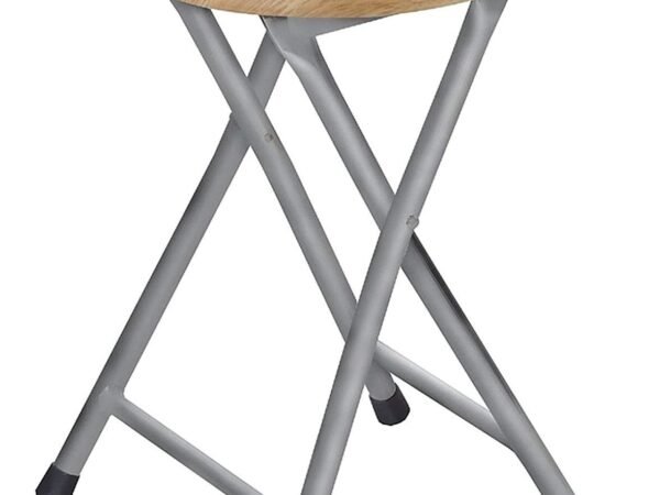 Optimal Products Folding Bar Stool Breakfast High Chair Silver Frame Home Office Kitchen Studio Furniture (Beech Wood Top,...
