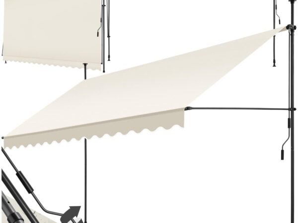 tectake® Clamp Awning with Hand Crank, Balcony Awning No Drilling, Awning Height Adjustable, UV-Resistant, Water-Repellen...