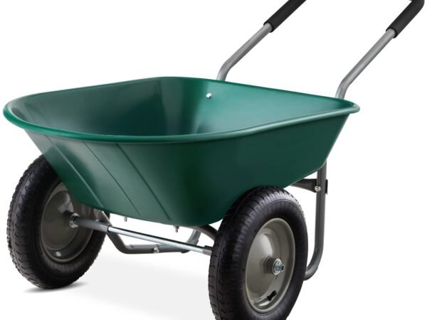 Best Choice Products Dual-Wheel Home Utility Yard Wheelbarrow Garden Cart w/Built-in Stand for Lawn, Gardening, Grass, Soil,