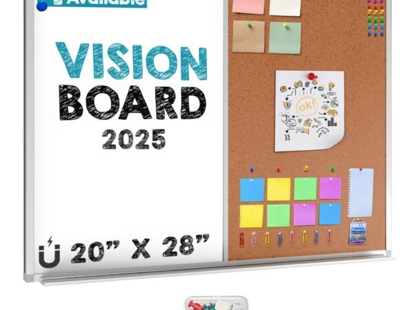 Besso Vision Board 2025: Dry Erase Cork Board Combo Set - 20" x 28" Magnetic White Board and Cork Bulletin Combination Board,