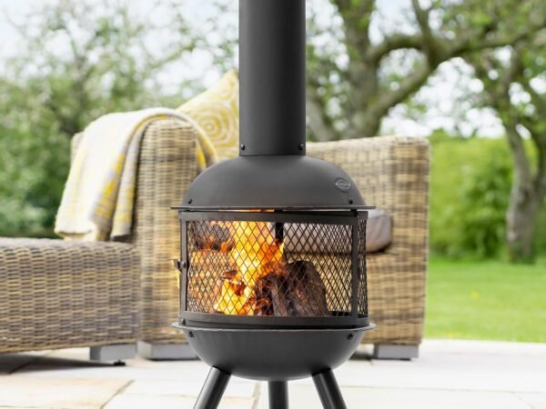 Harrier Steel Chiminea Fire Pits - Small/Medium/Large Outdoor Log Burner | Steel Chiminea Patio Heater with Log Store| Ele...