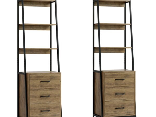 HOCSOK Ladder Shelf, Bookshelf with 3 Drawers & Metal Frame, 4 Tier Storage Rack Industrial, Wooden Bookcase for Living Room, Bedroom, Office(2PCS)