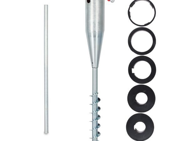 Relaxdays Parasol Ground Anchor, Screw-in, Adaptor 25-55 mm, Umbrella Holder, Screw-in Spike,Galvanized Steel, Silver