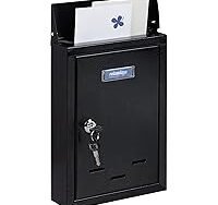 Relaxdays 10030685_46 Letter Box with Name Plate Metal with 2 Keys Narrow H x W x D 30.5 x 21 x 7 cm Black