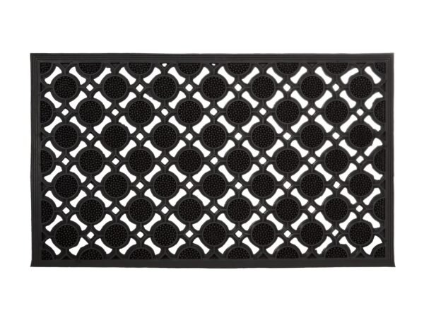 Relaxdays 10020193 Non-Slip Rubber Doormat Entrance Door Mat with Grid Pattern Weatherproof L x W 75 x W 45 cm Black