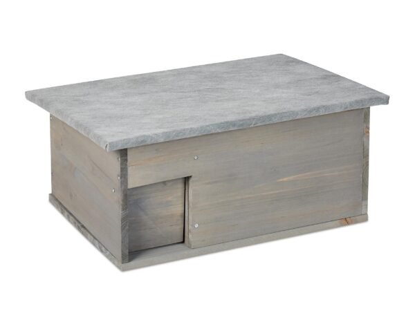 Relaxdays Hedgehog House Construction Kit, Hedgehog Building with Base, Rat Flap & Labyrinth Entrance, Wood, H x W x D: 21 x 46 x 34 cm, Grey