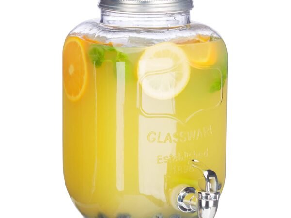 Relaxdays Iced-Beverage Glass 5 L, Tap, Retro Juice Decanter, Transparent Vintage Lemonade Dispenser, Standard