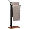 Relaxdays, Black Towel Rack, 2 Rails, Towel Rail, Standing, Bath Towel Holder without Drilling, H x W x D 88 x 40 x 20 cm