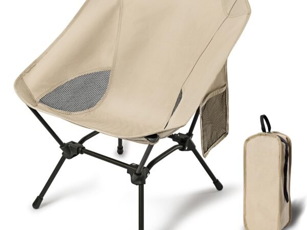 Lightweight Camping Chairs with Adjustable Height, Portable Camping Chairs for Adults with Carry Bag and Side Pockets, Fol...
