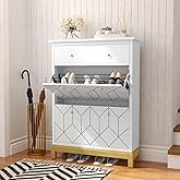 HOLTICO Shoe Cabinet with 2 Flaps and 2 Drawers, Shoe Rack, Narrow Shoe Rack, Adjustable Shoe Chest of Drawers, High for Entr