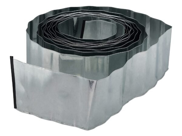 Relaxdays 10m Lawn Edging, Metal Flowerbed Border, Galvanized, Flexible, Garden Fencing, 16 cm Tall, Silver