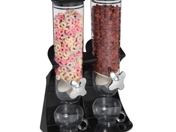 Relaxdays Cereal Dispenser Double Cereal Dispenser for Cereal, Cornflakes, Sweets, Snack Dispenser, Plastic, Black, 1 Piece