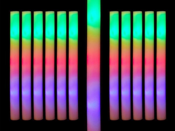 Relaxdays 10031417 LED Light Rods, Set of 12, Foam Flashing Rods, 3 Light Modes, Batteries, 46.5 cm Long, White