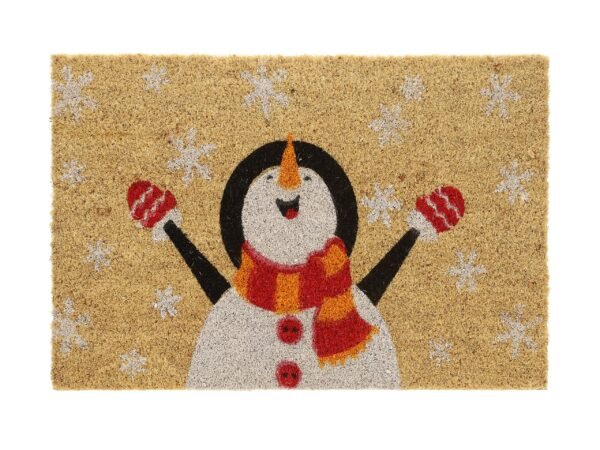 Relaxdays 10039090 Snowman Coconut Door Mat 40 x 60 cm Door Mat Indoor Outdoor Christmas Door Mat Multicoloured