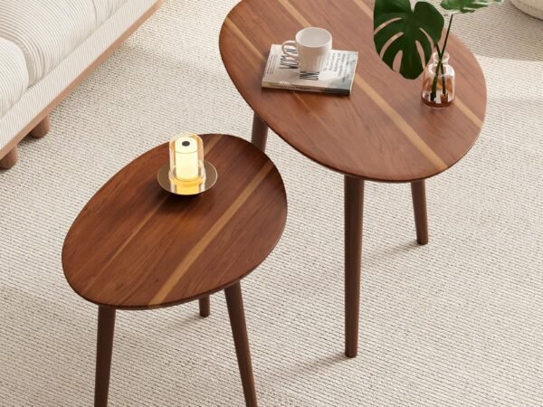 Semjar Small Oval Coffee Tables Set,Acacia Wood Tabletop Nesting Tables（25.6"x17.7"+17.7"x13.4" for Living Room Small Spaces