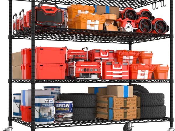 PrimeZone 55.5" W x 24" D x 80" H Heavy Duty Wire Storage Shelves with Wheels, 4 Tier Adjustable NSF Certified Garage Shel...