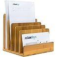 Relaxdays 10019131 Bamboo Letter Holder Letter Holder Wooden Desk Organiser Document Holder File Sorter 23 x 24.5 x 20.5 cm,
