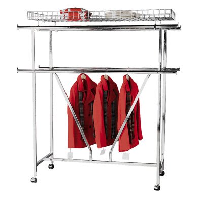 Chrome Double Bar Clothes Rack Set With Casters And Add-On Rails