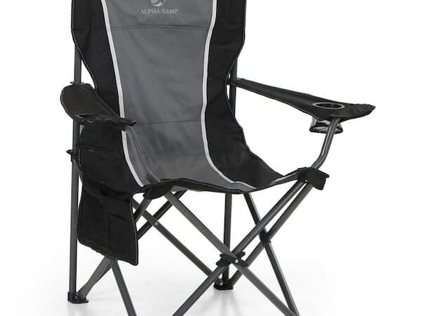 Oversized Foldable Black Camping Chair With Heavy-Duty Steel Frame