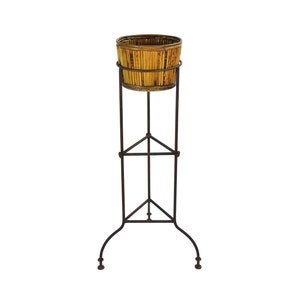 Vintage Industrial Steel Tripod Base Plant Stand with Bamboo Basket