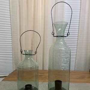 Rustic Clear Glass Bottle Candle Lanterns Lamps Farmhouse Decor, Primitive Lighting, Candleholders, Minimalist Decor Home Decor Home Accents