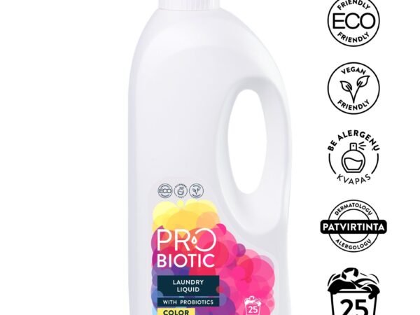 Pro Biotic skalbimo skystis su probiotikais, spalvotiems audiniams 25 skalbimų, 1500 ml
