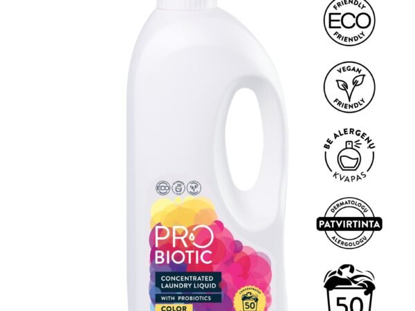 Pro Biotic koncentruotas skalbimo skystis su probiotikais, spalvotiems audiniams 50 skalbimų, 1500 ml
