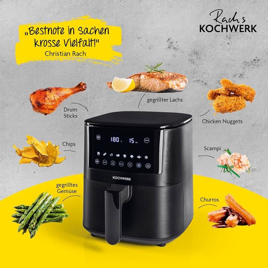 Rachs KOCHWERK 4L Skaitmeninis Oro Gruzdintuvas (Airfryer) 1400W su Jutikliniu Ekranu juoda spalva - Image 3