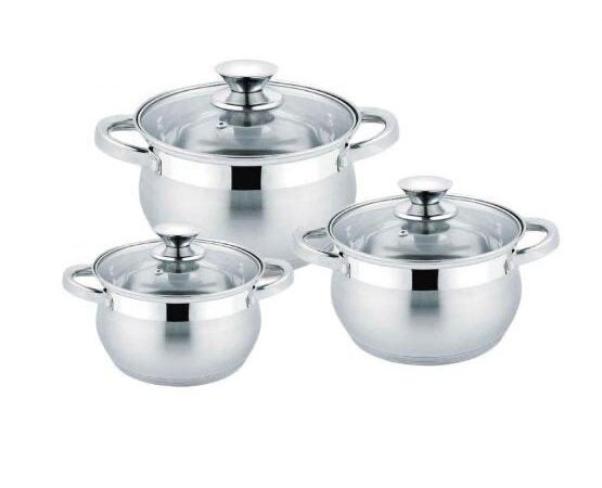 6 dalių nerūdijančio plieno puodų rinkinys su dangčiais