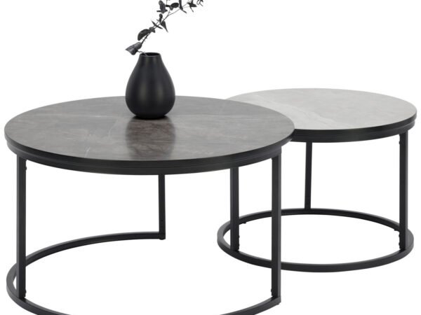 home24 COUCHTISCHSET 60-80/60-80/42-45 cm apvalus, šviesiai pilkos, tamsiai pilkos spalvos
