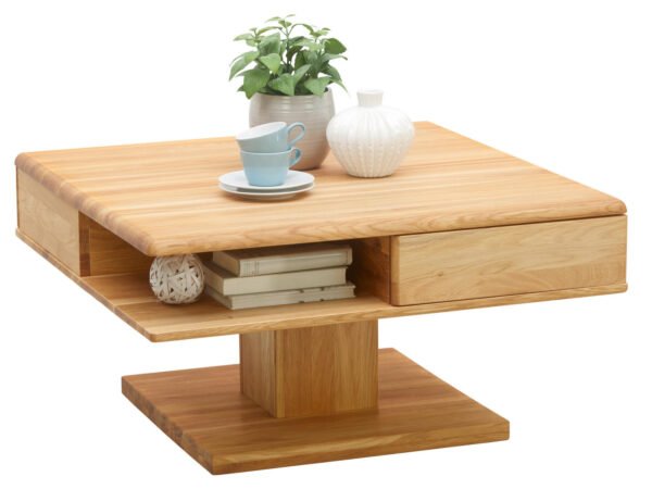 Linea Natura kavos staliukas, masyvi ąžuolo mediena, 80/80/47 cm, kvadratinis, ąžuolo spalvos