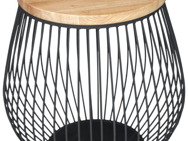 Novel šoninis staliukas 54/54/52,5 cm ąžuolo masyvo, natūralios spalvos, juodas, apvalus