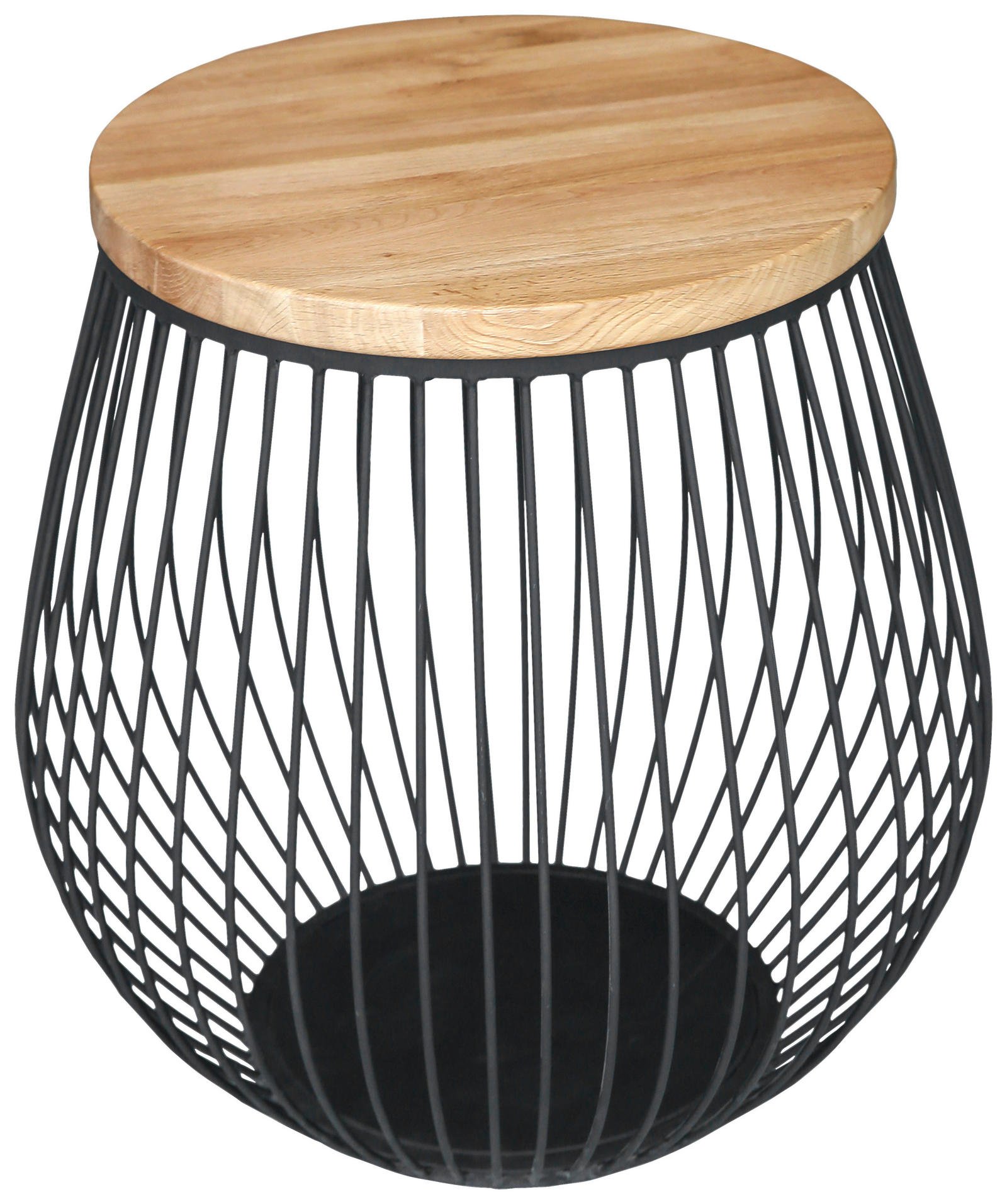 Novel šoninis staliukas 54/54/52,5 cm ąžuolo masyvo, natūralios spalvos, juodas, apvalus