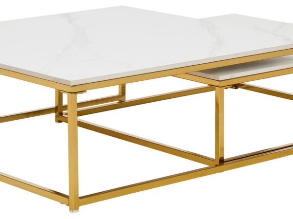 Livetastic kavos staliukų komplektas 75/65/27/22/75/65 cm, kvadratinis, baltos, aukso spalvos