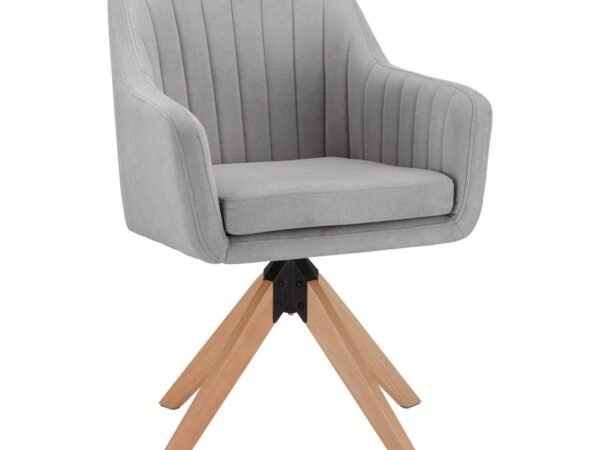 Lucita krėslas, pilkos spalvos aksominis, pasukamas, paminkštintas