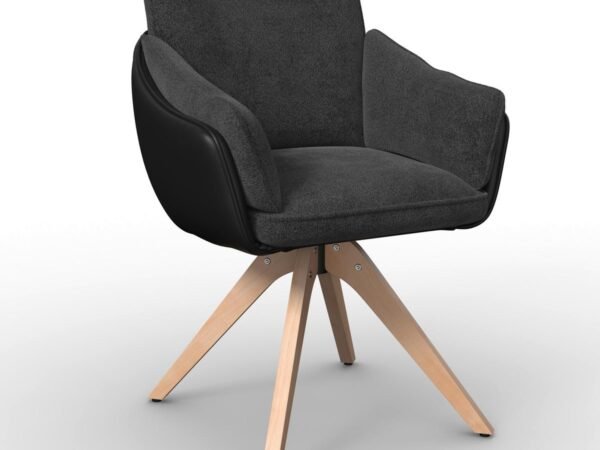 Krėslas su porankiais Alja, tamsiai pilkas, su buklė ir mikropluošto apmušalu, pasukamas