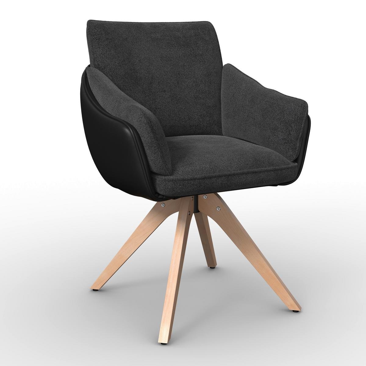 Krėslas su porankiais Alja, tamsiai pilkas, su buklė ir mikropluošto apmušalu, pasukamas