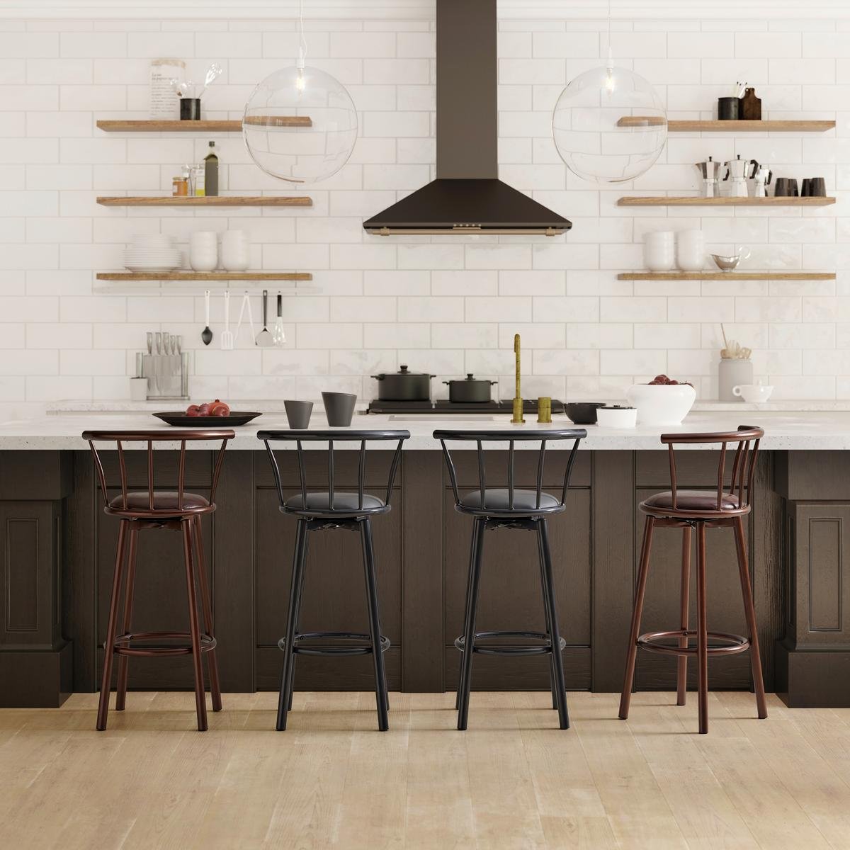 Paminkštintas baro kėdžių komplektas Fabio, pilkas, odos imitacijos - Image 2